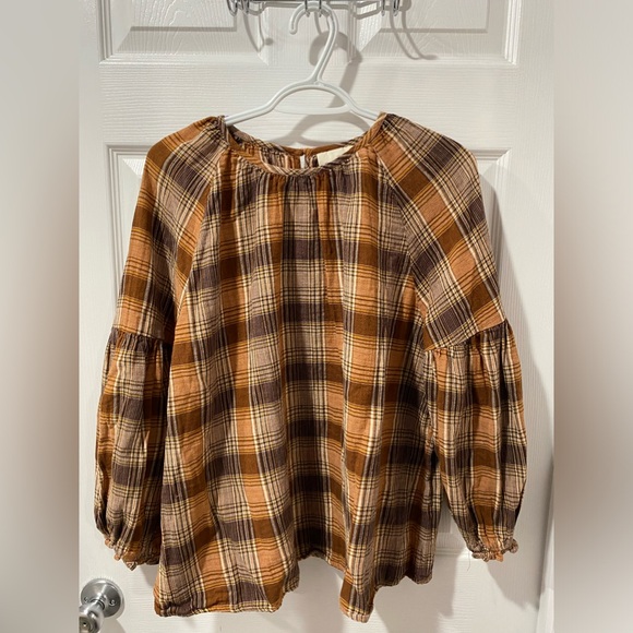 Universal thread, plaid blouse, fall colors, balloon sleeve, good condition. XL - Picture 1 of 9